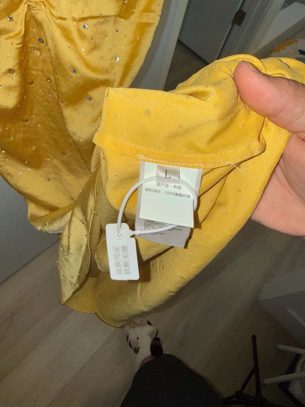 Sandro Yellow Rhinestone Embellished Ruched Midi Dress Size L - Picture 5 of 6